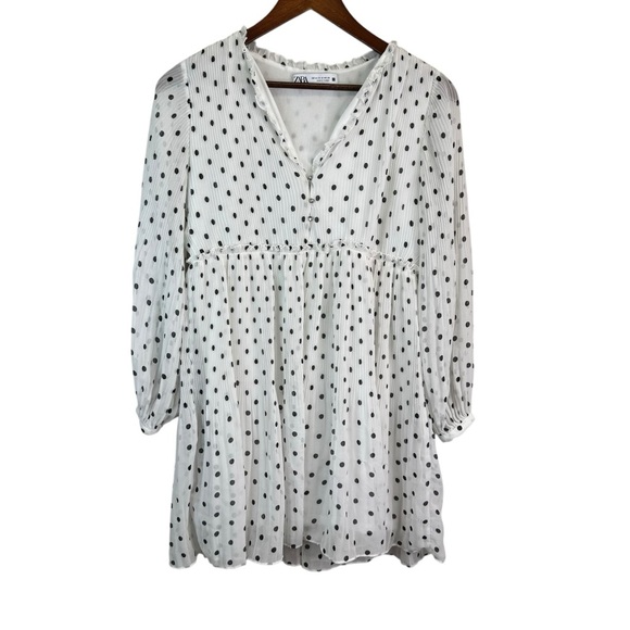 Zara White Polka Dot Mini Dress Size Medium - Picture 3 of 16